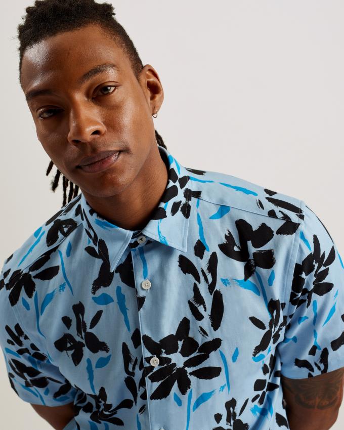 Chemises Ted Baker Short Sleeve Floral Print Bleu Homme | FYL-28497721